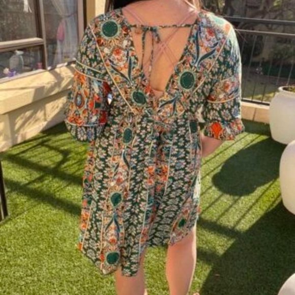 Green Boho Mini Dress - Picture 3 of 6